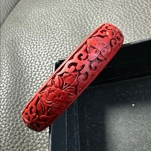 Vintage Hand Carved Cinnabar Flower Bracelet